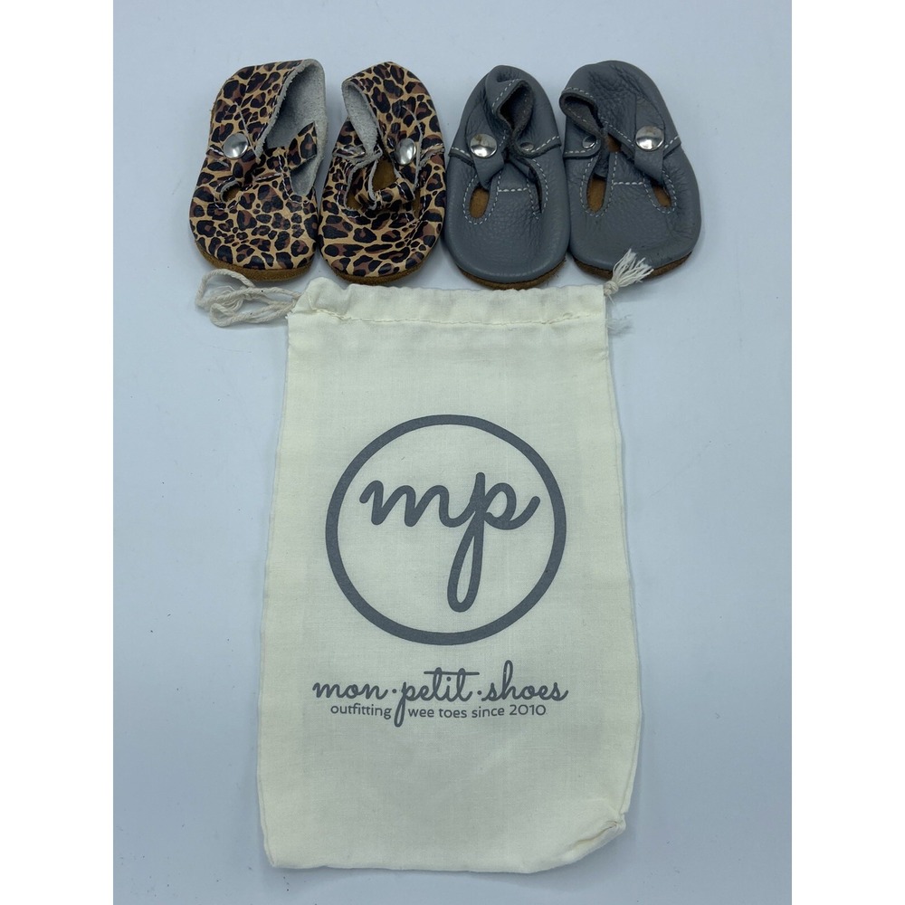 Lot Of 2 Mon Petit Shoes Size 2 Colors Cheetah and‎ Gray Handmade Leather